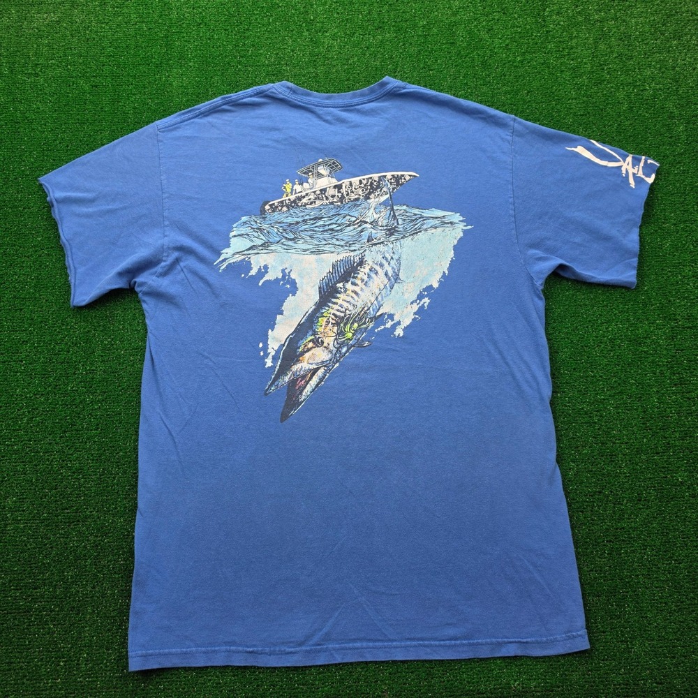 Salt Life Wahoo Fishing Boat Console Offshore Graphic Pocket Tshirt Mens Large